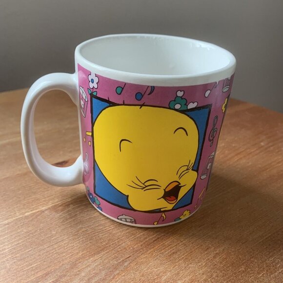 1994 Vintage Sakura Warner Bros Tweety Bird Music Flowers Purple Coffee Mug Cup - Picture 3 of 5